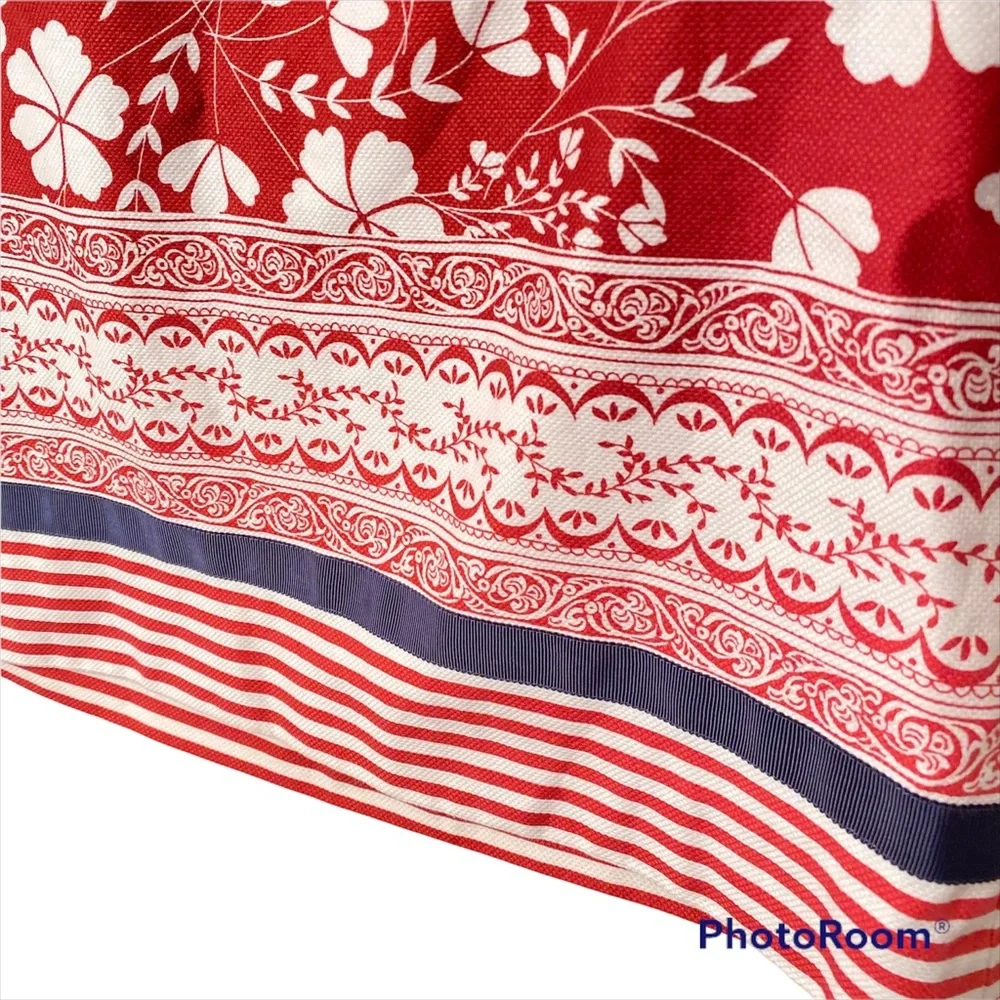LOFT Ann Taylor Pencil Skirt Size 2 Red White Floral Stripe Nautical Preppy